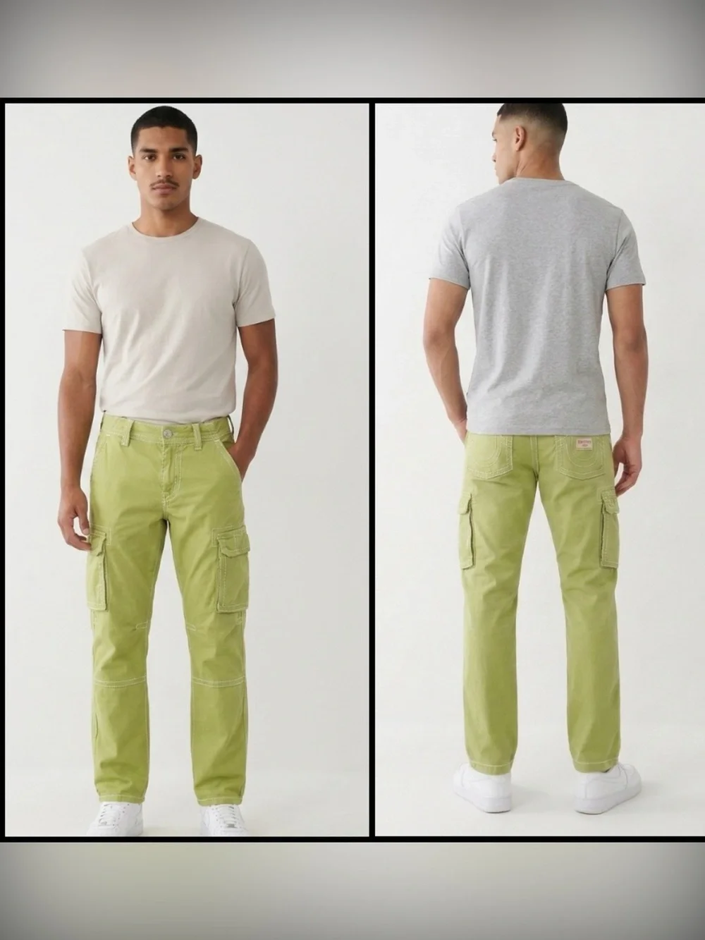 True Religion Y2K Relaxed Ace Cargo Pants Kalamata Green Contrast Stitch 36